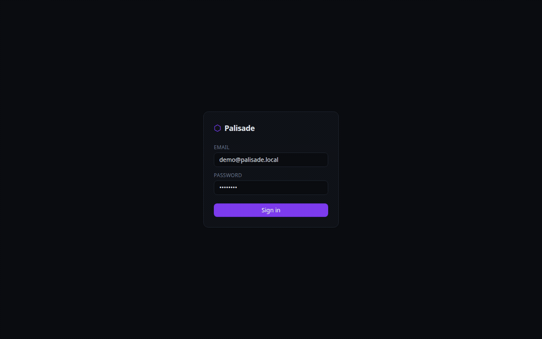 Palisade walkthrough: posture dashboard with a 30-day trend, a critical LiteLLM pre-auth SQLi finding with evidence and remediation, discovered assets, the signed CVE detection catalog, and alert rules.